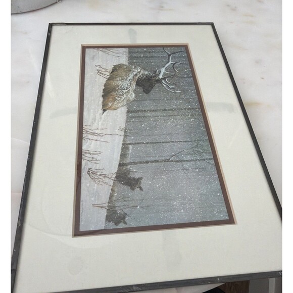 Robert Bateman “Evening Snowfall – Elk” Framed Wildlife Art Print Reproduction - Picture 10 of 10